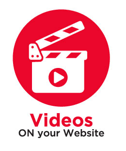 Red circular icon with a clapperboard and play button, and text about videos on your website.