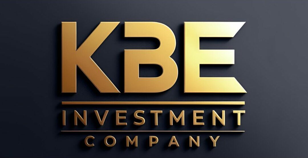 Logo with gold and white text on dark background, reading 'KBE Investment Company'.