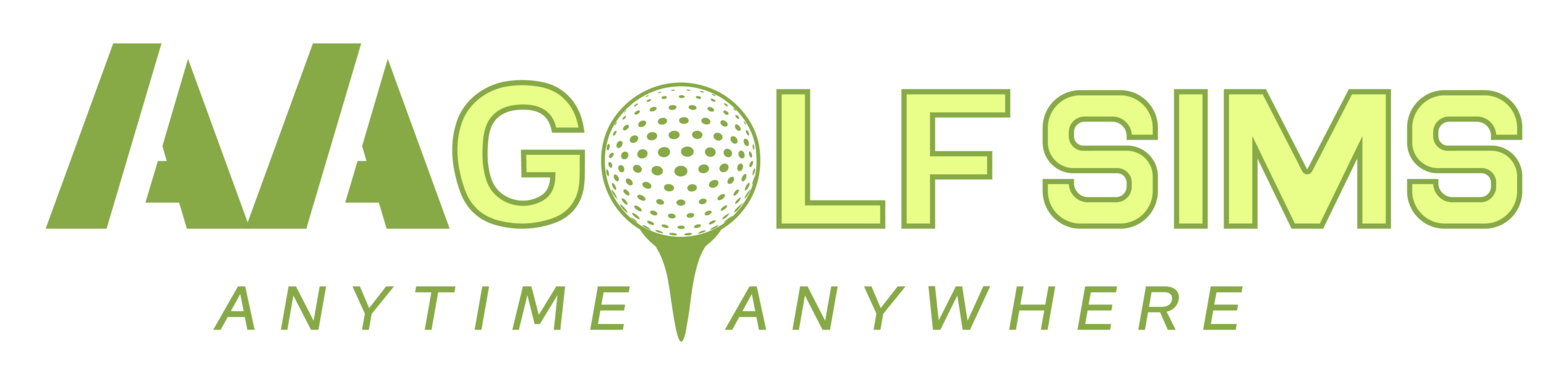 Logo with text 'NAGOLF SIMS' and slogan 'ANYTIME ANYWHERE'.