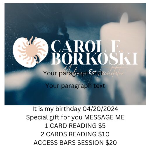 Business card with name, logo, and placeholder text, celebrating birthday on April 20, 2024, with gift and card prices listed.