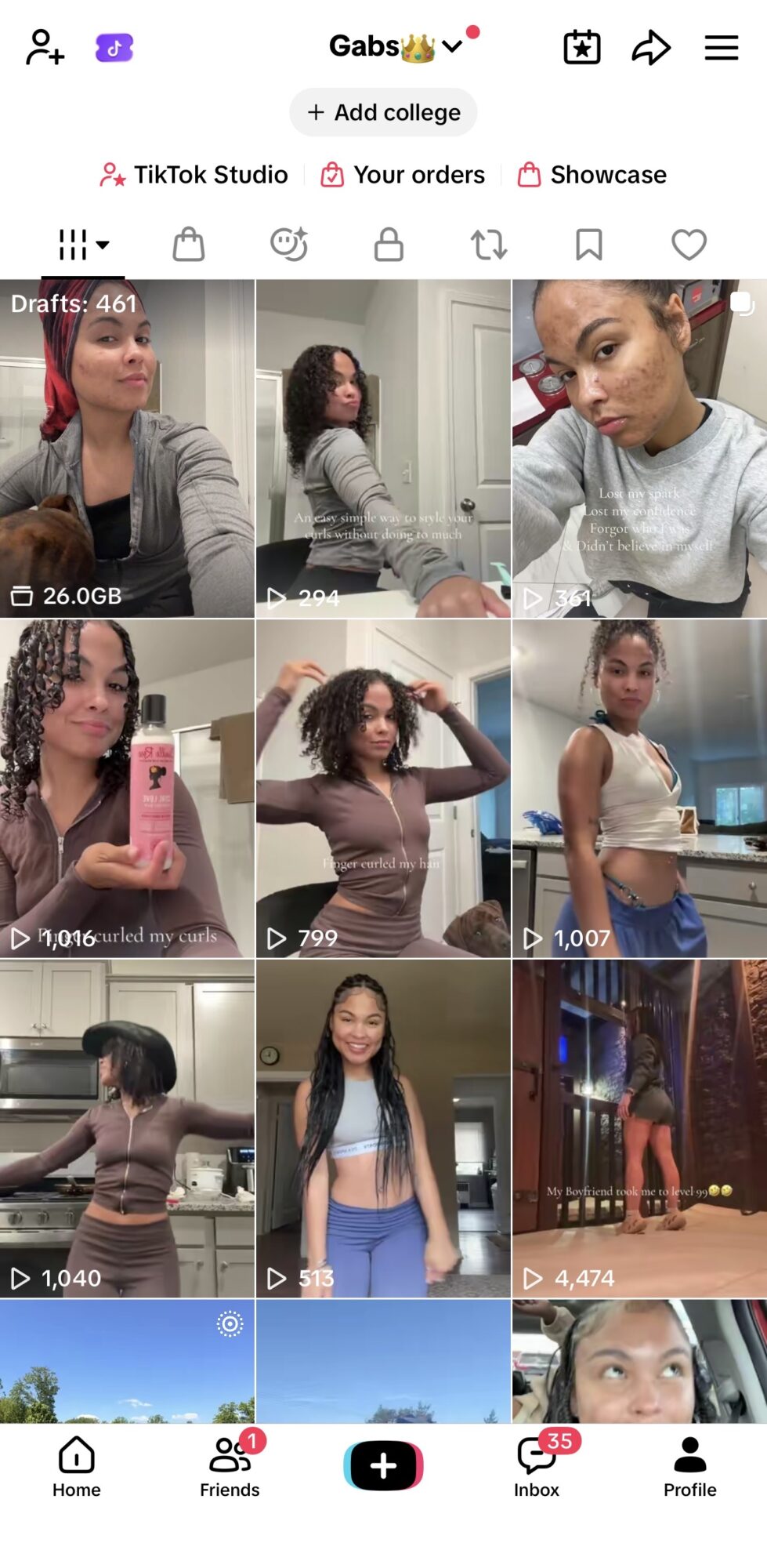 Screenshots of a social media app showing profile pictures and videos of various women, some taking selfies or posing.
