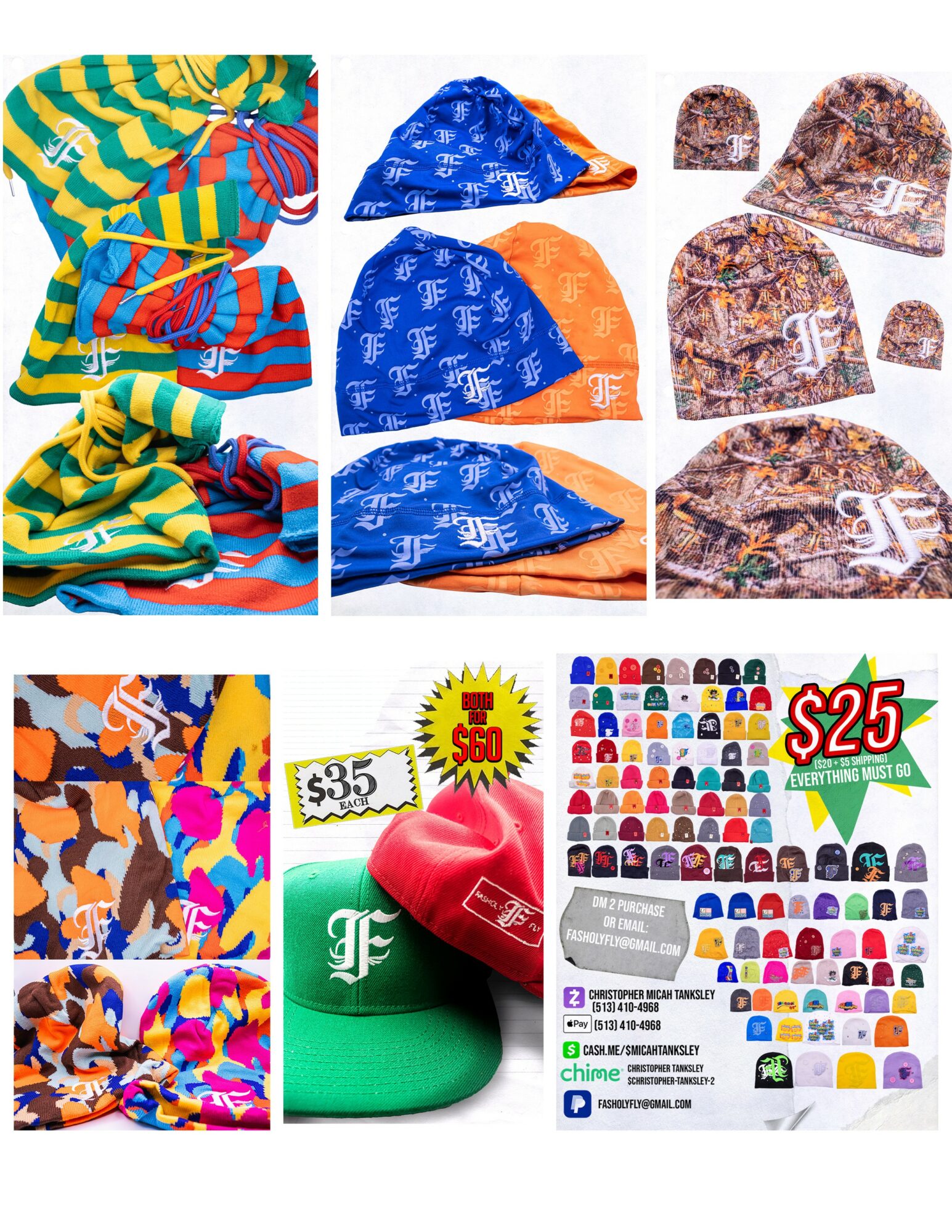 Collection of colorful hats, caps, and beanies with various patterns and designs, displayed in multiple groups.
