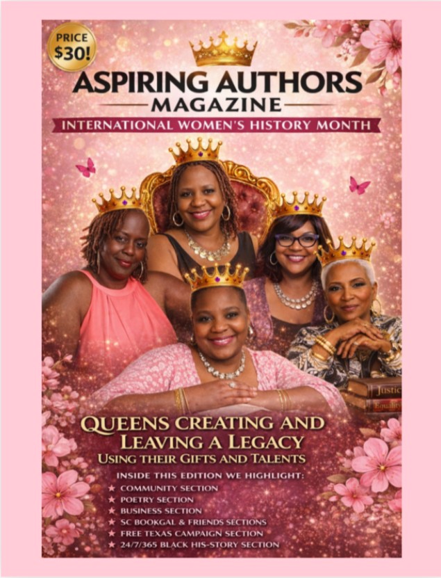 Four women wearing crowns and elegant dresses, smiling, with pink background and floral decorations.
