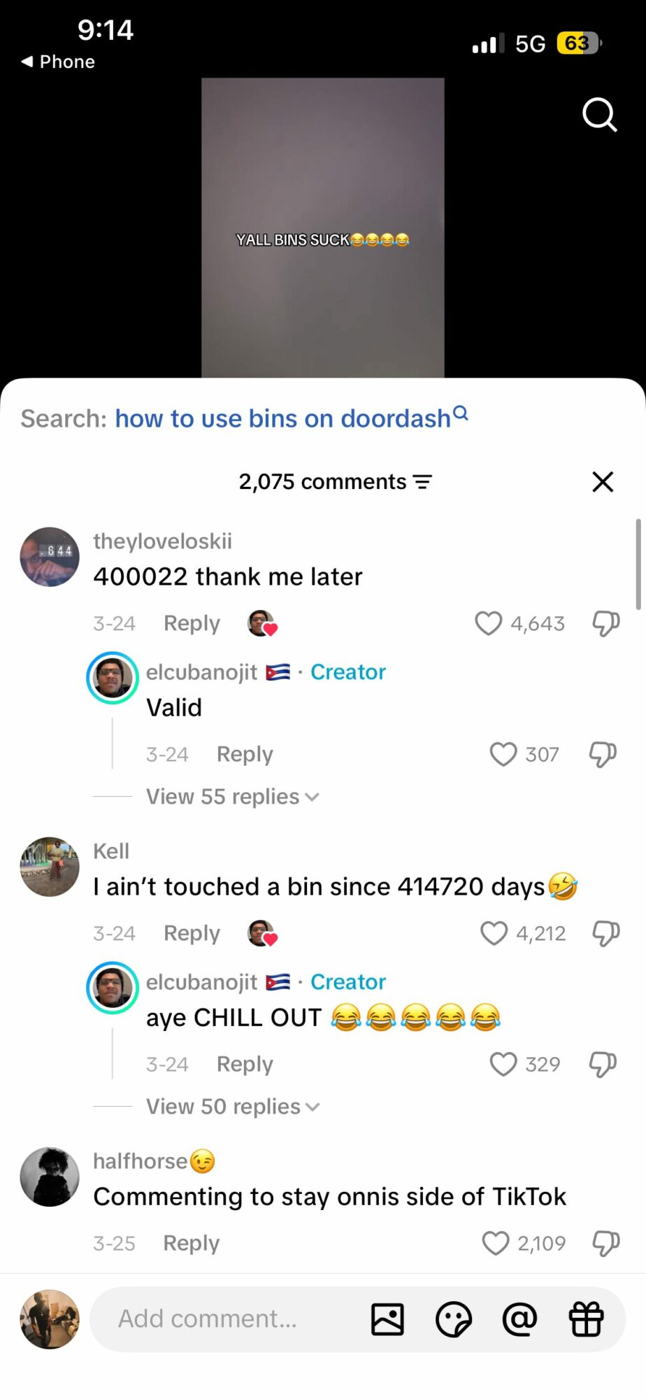 Screenshot of a phone screen showing a TikTok comment section with various comments and emojis.