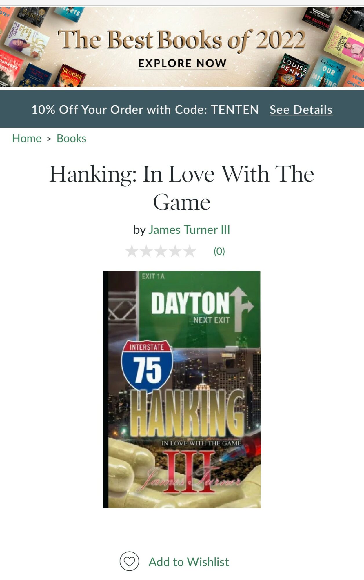 Book cover for 'Hanking: In Love With The Game' by James Turner III, featuring a green highway sign, a cityscape, and a football.