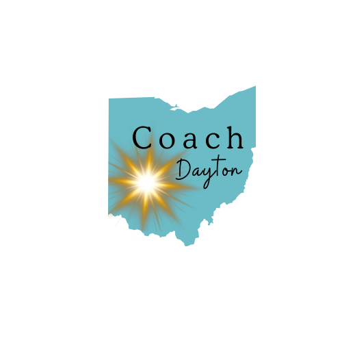 Map outline of Ohio with a sunburst and text 'Coach Dayton' inside, on a black background.