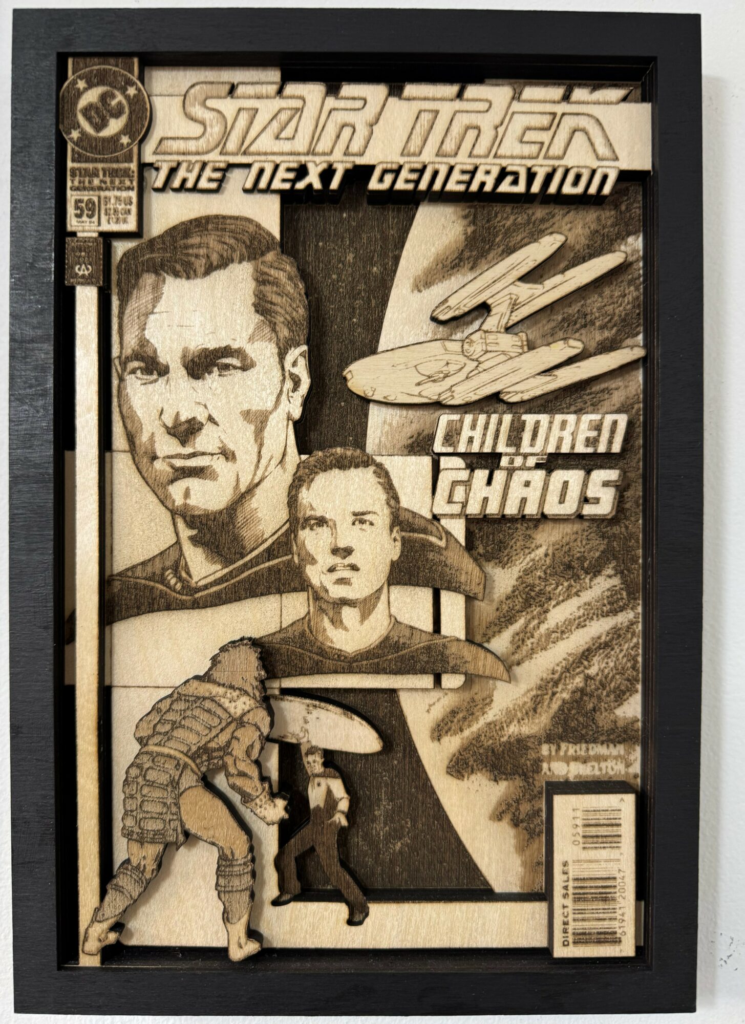 Star Trek comic cover titled 'The Next Generation' featuring two characters, a spaceship, and a child in a spacesuit.